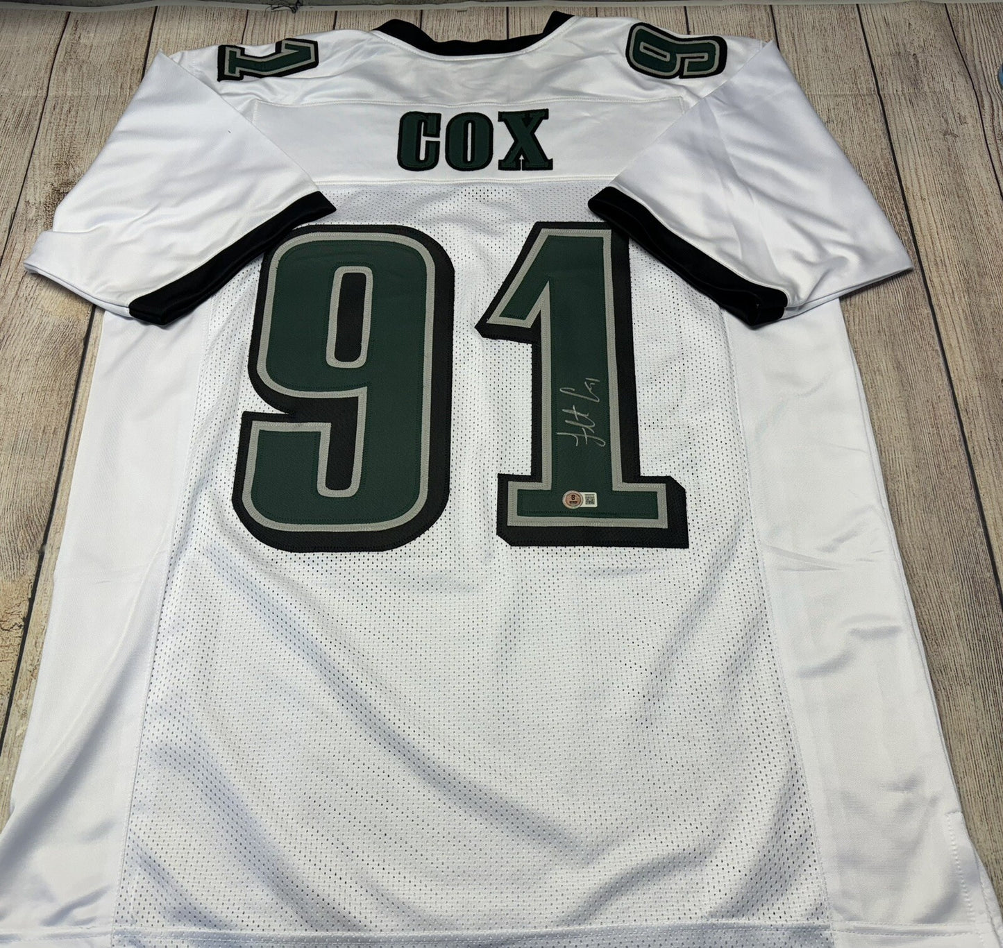 PHILADELPHIA EAGLES FLETCHER COX SIGNED WHITE CUSTOM JERSEY  BECKETT COA