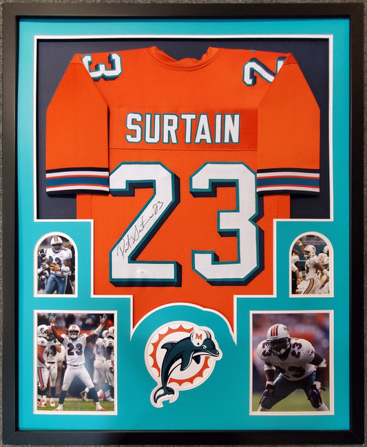 MIAMI DOLPHINS FRAMED PATRICK SURTAIN SIGNED ORANGE CUSTOM JERSEY JSA COA!