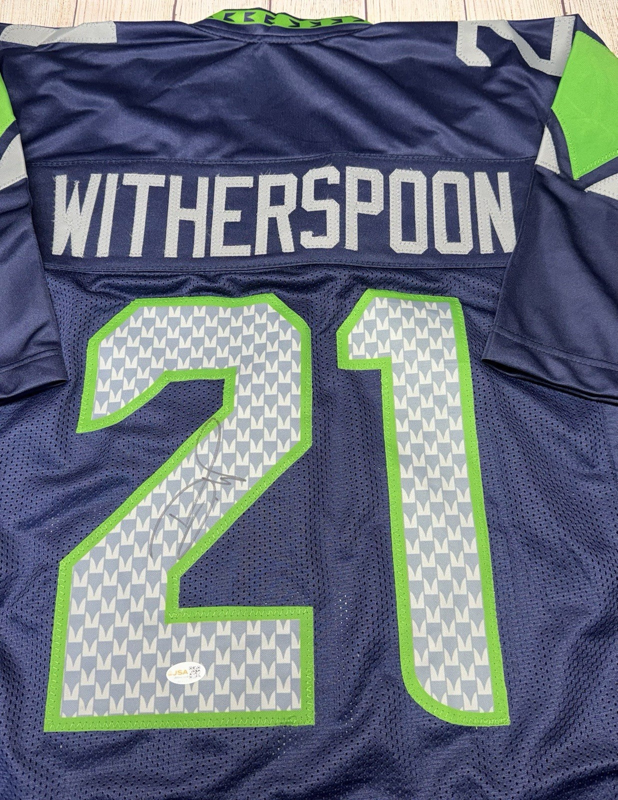 SEATTLE SEAHAWKS DEVON WITHERSPOON SIGNED CUSTOM BLUE JERSEY JSA COA!!!