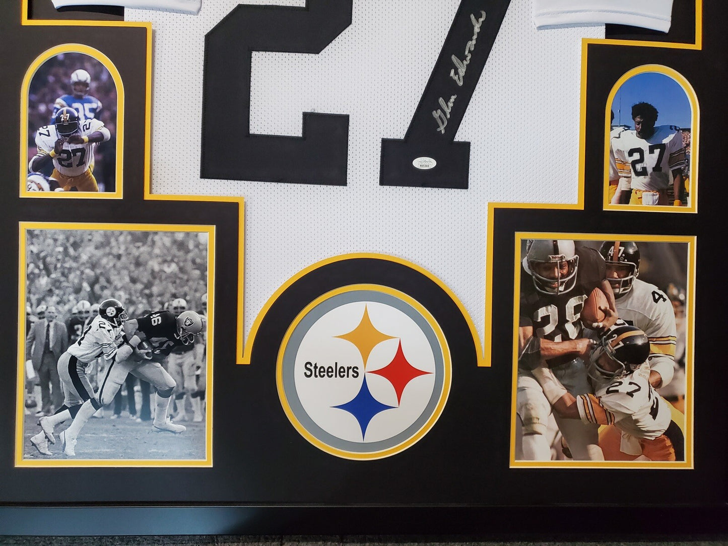 PITTSBURGH STEELERS FRAMED GLEN EDWARDS  SIGNED WHITE CUSTOM JERSEY JSA COA!