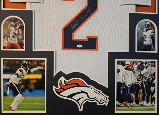 DENVER BRONCOS PATRICK SURTAIN II SIGNED FRAMED CUSTOM WHITE JERSEY JSA COA