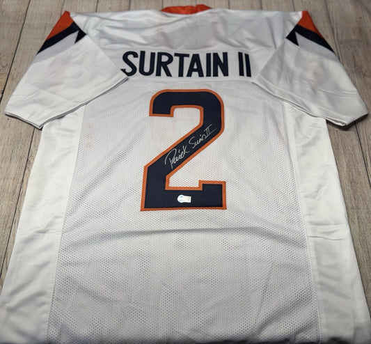 DENVER BRONCOS PATRICK SURTAIN II SIGNED CUSTOM WHITE JERSEY BECKETT COA!!!
