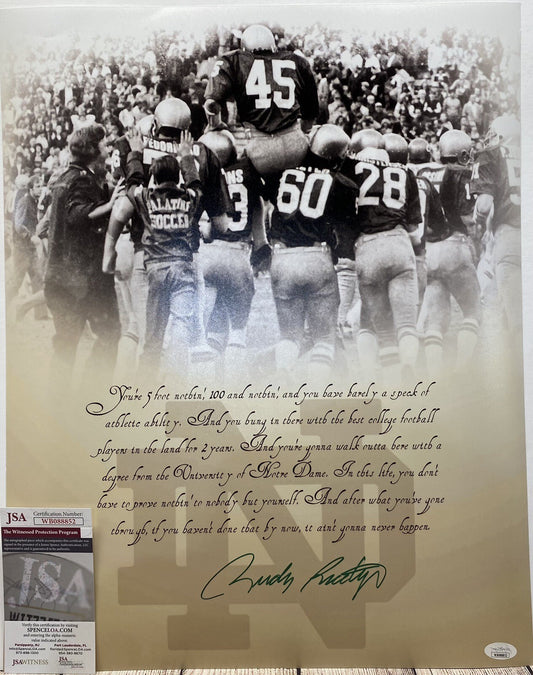 NOTRE DAME FIGHTING IRISH RUDY RUETTIGER SIGNED 16X20 SPEECH PHOTO JSA COA!!!
