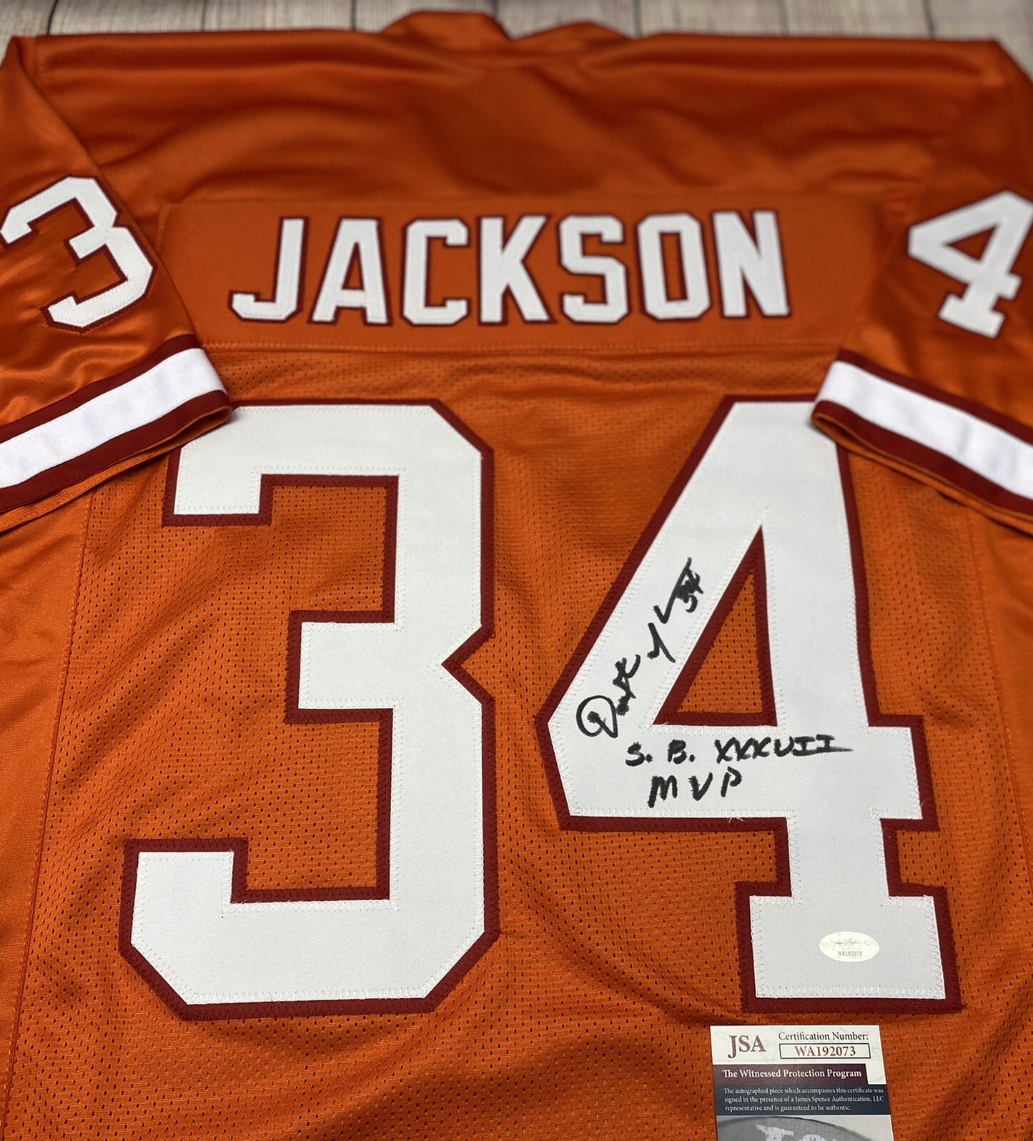 TAMPA BAY BUCCANEERS DEXTER JACKSON SIGNED THROWBACK JERSEY “SB XXXVII MVP” JSA