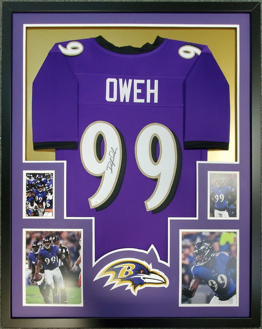 BALTIMORE RAVENS FRAMED ODAFE OWEH SIGNED PURPLE CUSTOM JERSEY JSA COA!!!