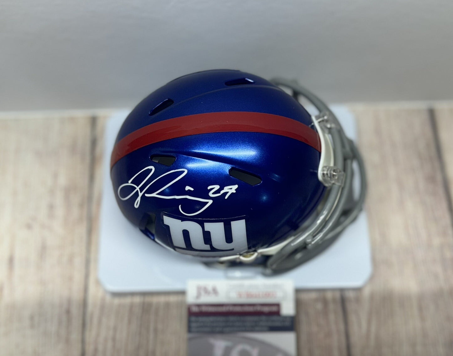NEW YORK GIANTS SIGNED JASON PINNOCK SPEED MINI HELMET JSA
