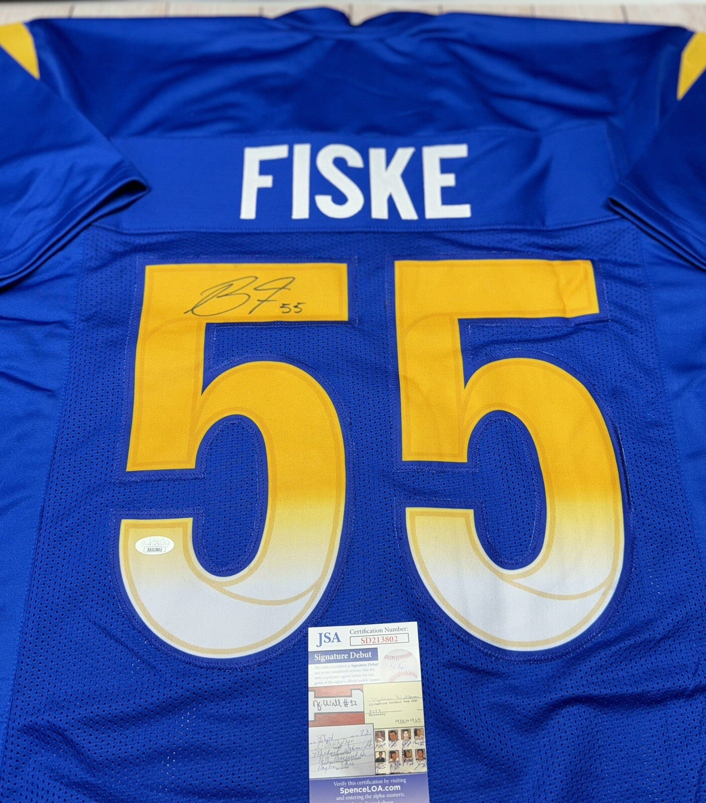 LOS ANGELES RAMS BRADEN FISKE SIGNED CUSTOM BLUE JERSEY   JSA COA!!!!