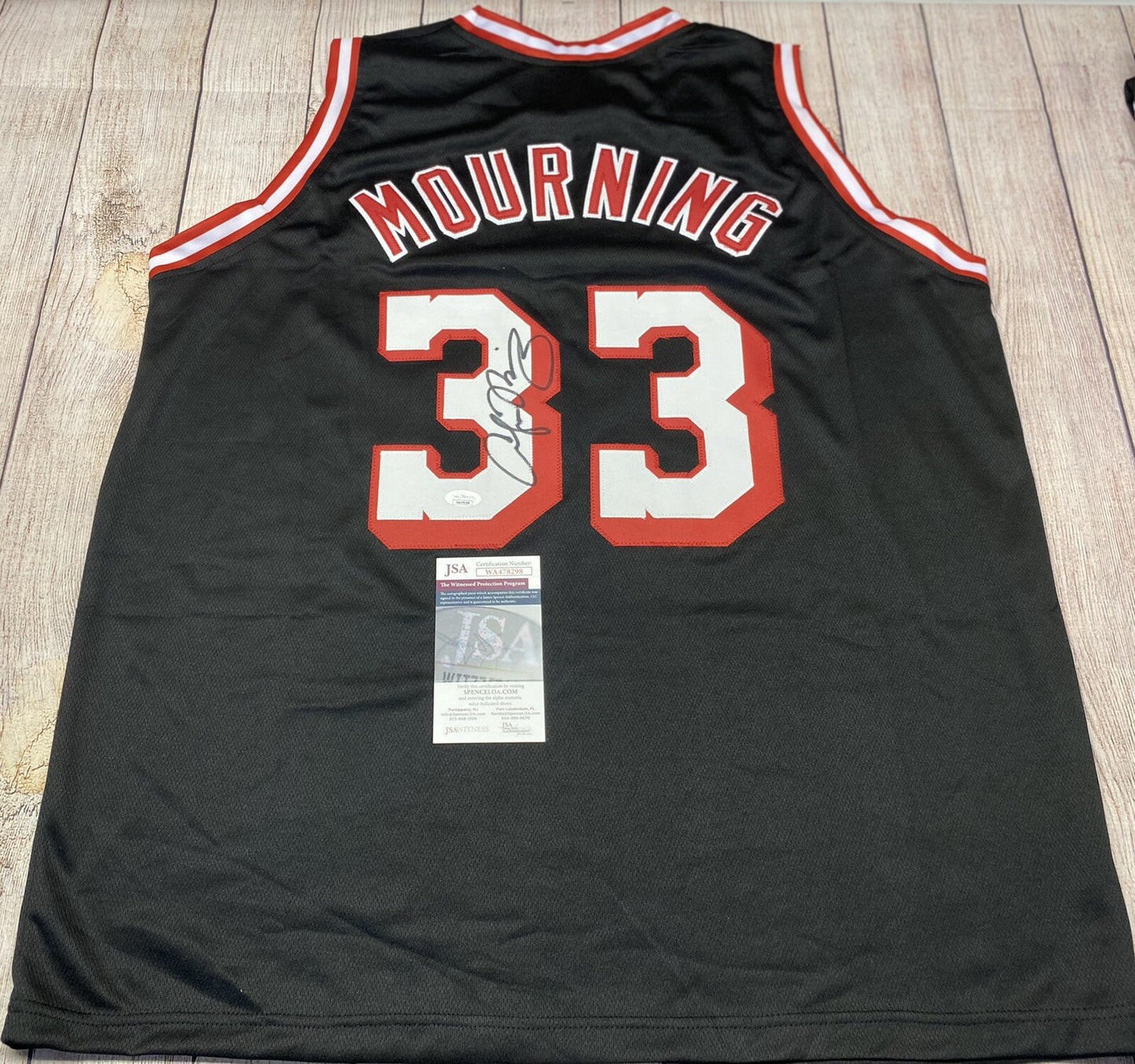 MIAMI HEAT ALONZO MOURNING SIGNED BLACK CUSTOM JERSEY JSA COA!!!