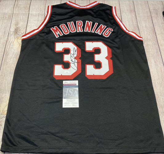 MIAMI HEAT ALONZO MOURNING SIGNED BLACK CUSTOM JERSEY JSA COA!!!