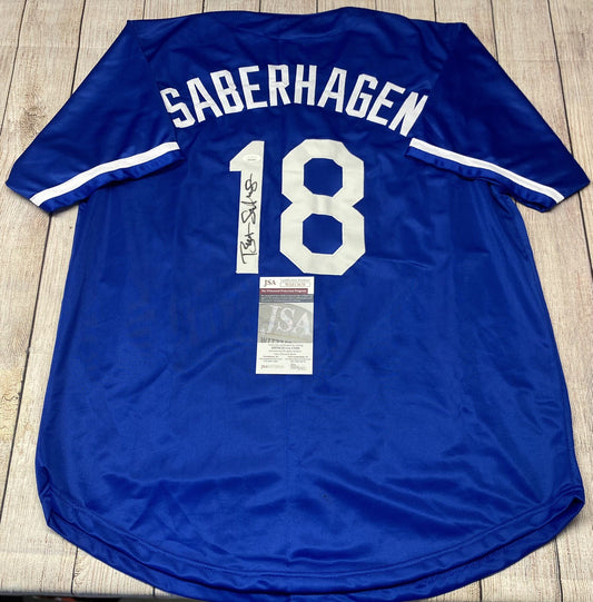 KANSAS CITY ROYALS BRET SABERHAGEN SIGNED CUSTOM DARK  BLUE JERSEY   JSA COA!!!