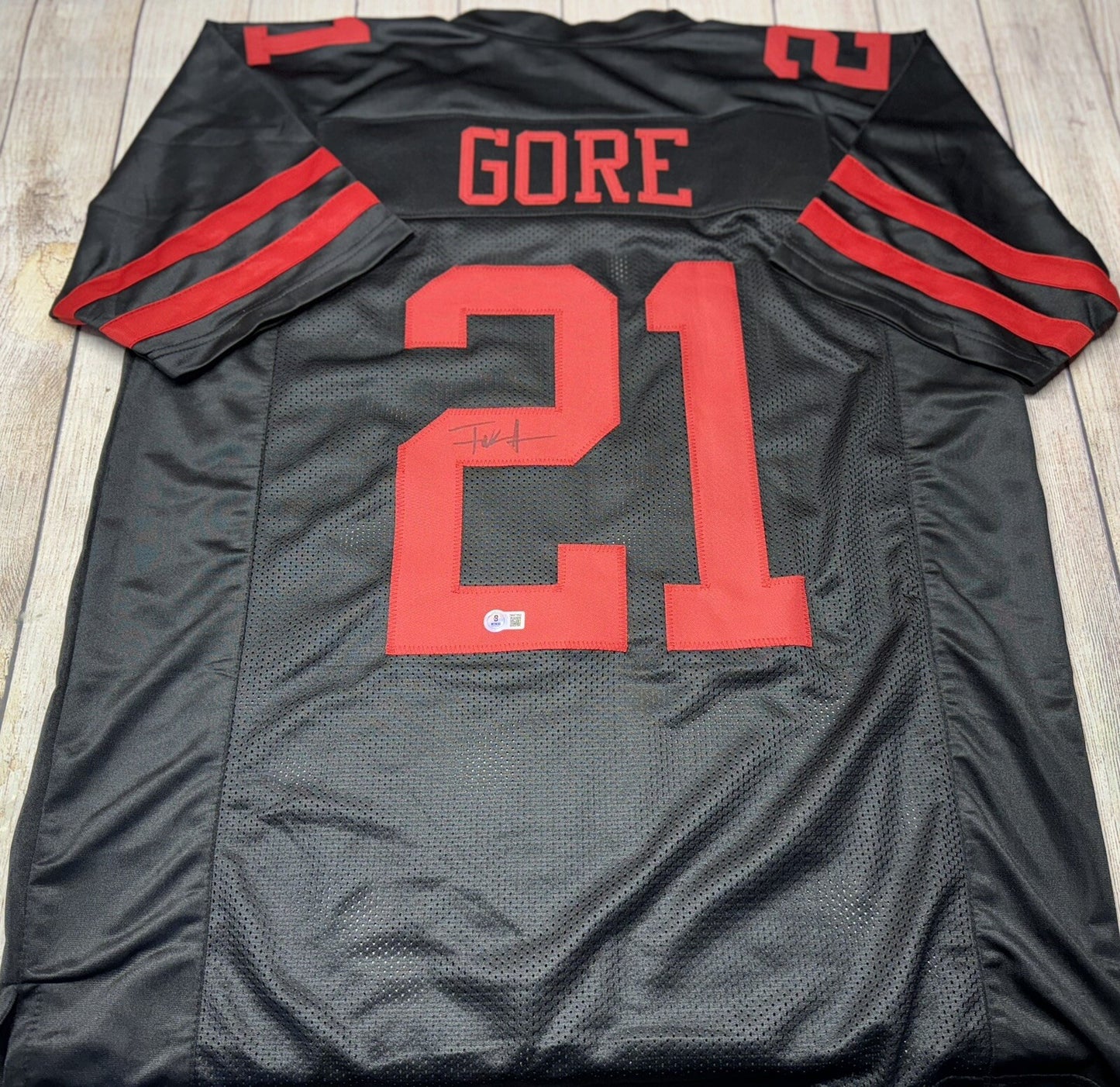 SAN FRANCISCO 49ERS FRANK GORE SIGNED BLACK CUSTOM JERSEY BECKETT COA!!!!