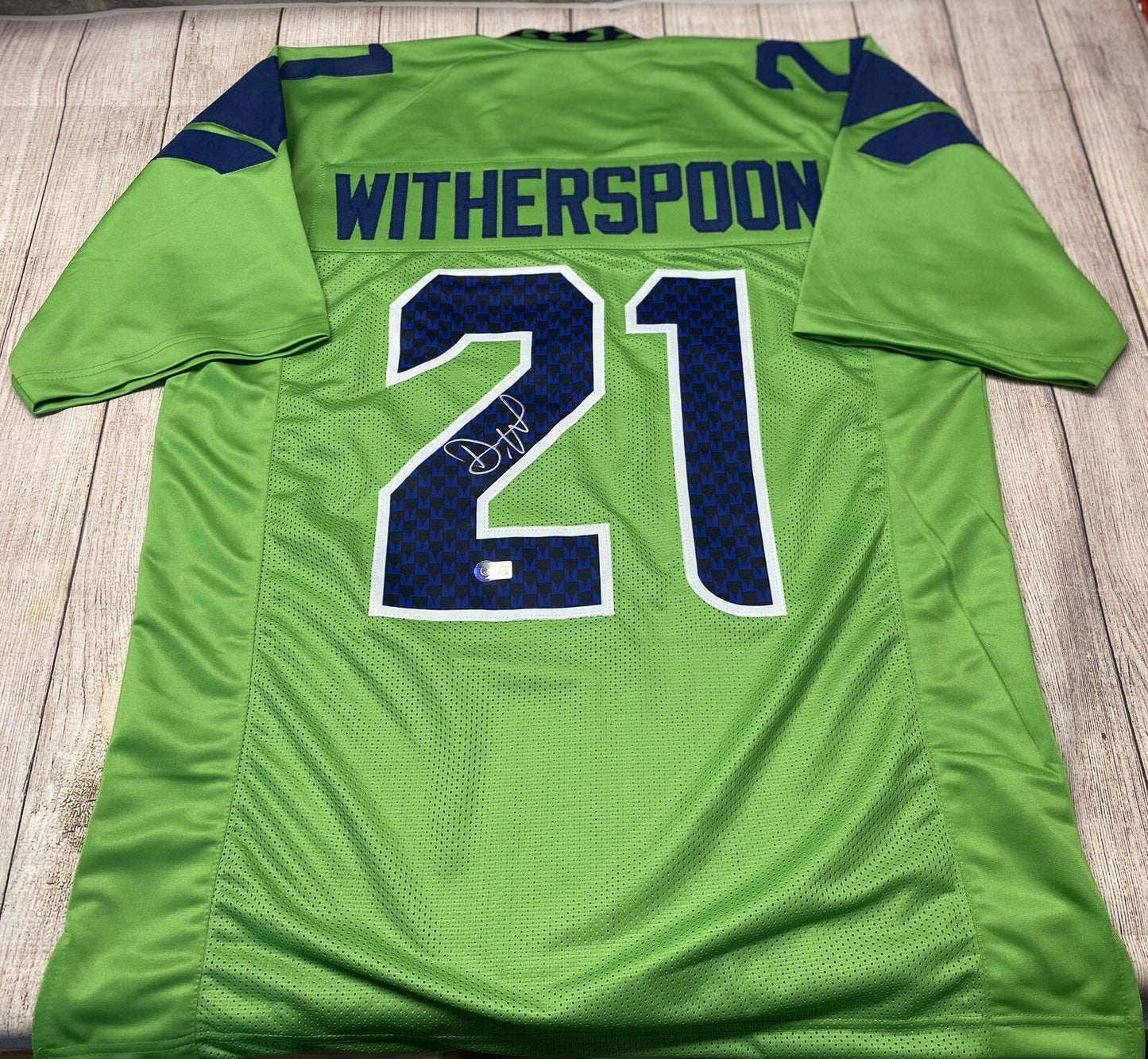 SEATTLE SEAHAWKS DEVON WITHERSPOON SIGNED CUSTOM GREEN JERSEY BECKETT COA!!