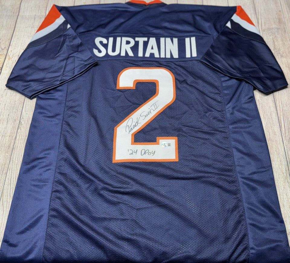 DENVER BRONCOS PATRICK SURTAIN II SIGNED CUSTOM BLUE JERSEY “24 DPOY” BECKETT
