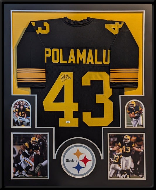 PITTSBURGH STEELERS FRAMED TROY POLAMALU SIGNED COLOR RUSH JERSEY JSA