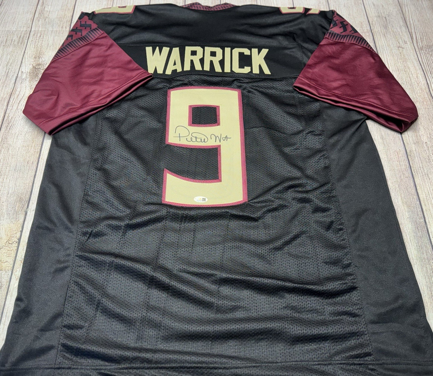 PETER WARRICK FLORIDA STATE SEMINOLES SIGNED CUSTOM BLACK JERSEY JSA COA!!!