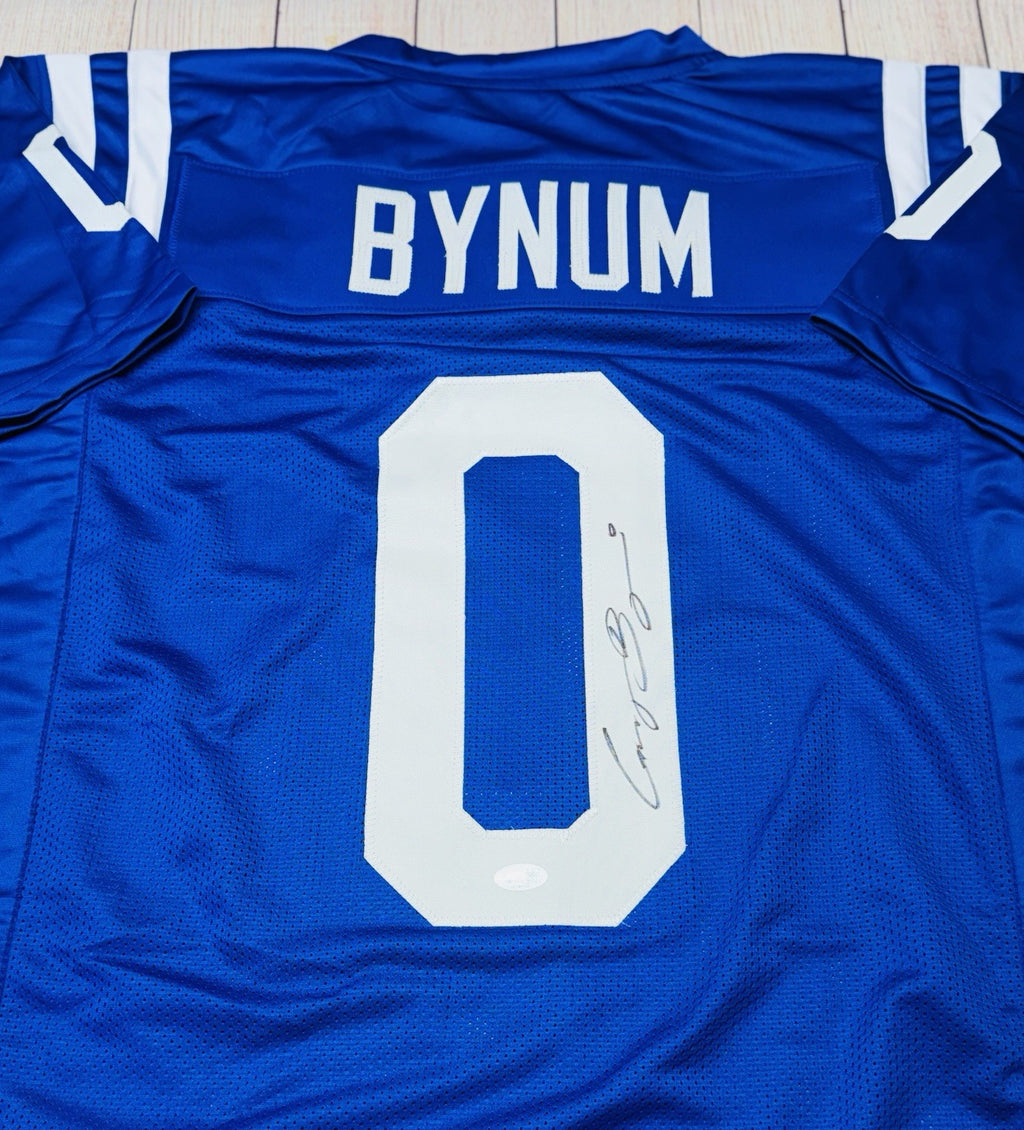 Camryn Bynum signature detail on Indianapolis Colts blue jersey