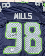 Rylie Mills signature detail on Seattle Seahawks blue custom jersey