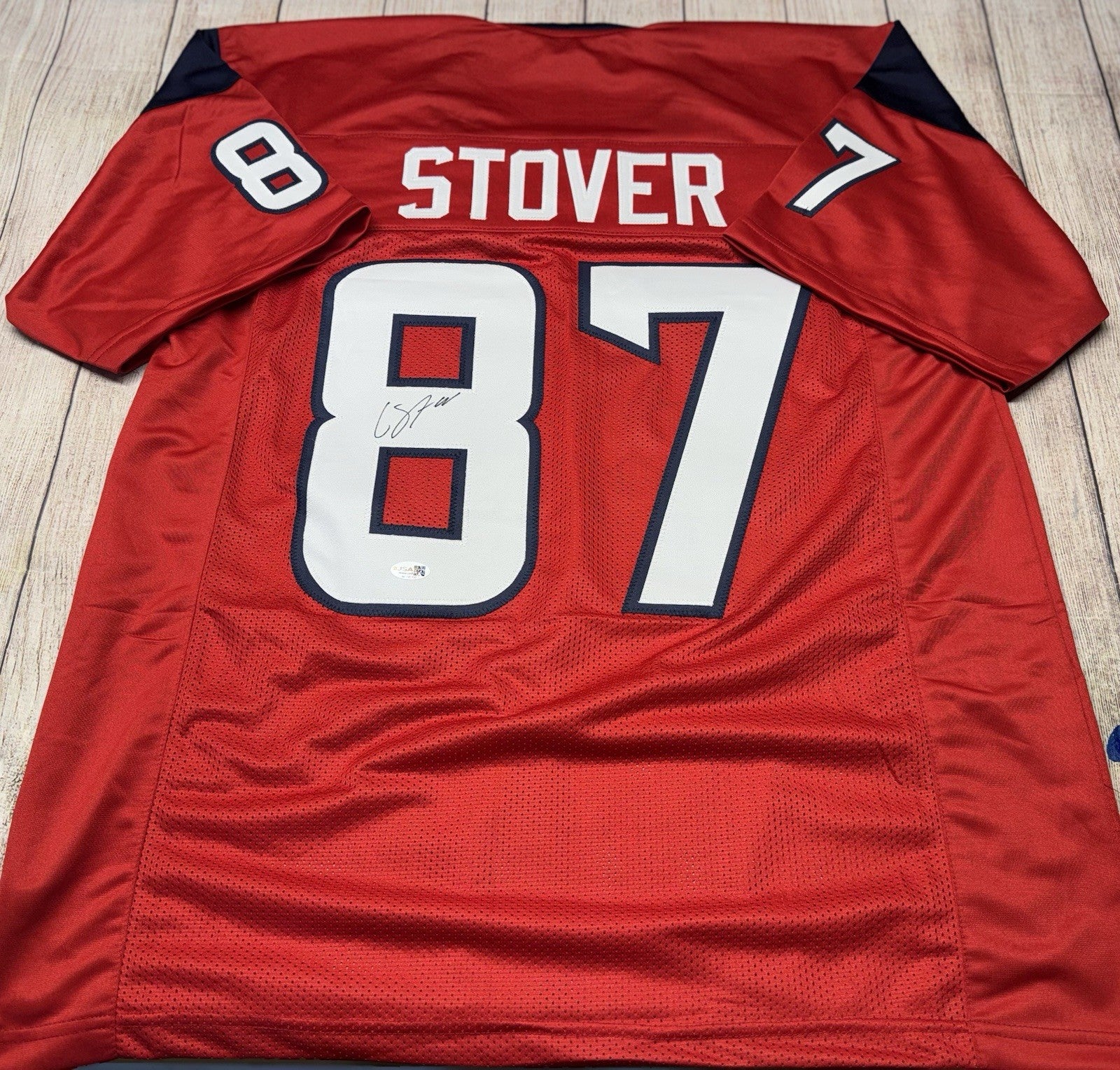 Cade Stover autographed Houston Texans red custom jersey with JSA COA