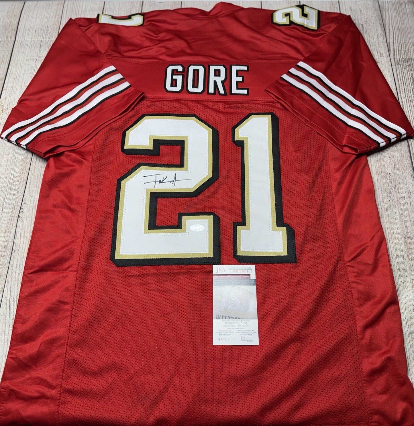 SAN FRANCISCO 49ERS FRANK GORE SIGNED TO RED CUSTOM JERSEY JSA COA!!!!