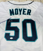 Jamie Moyer signature detail on Seattle Mariners white jersey