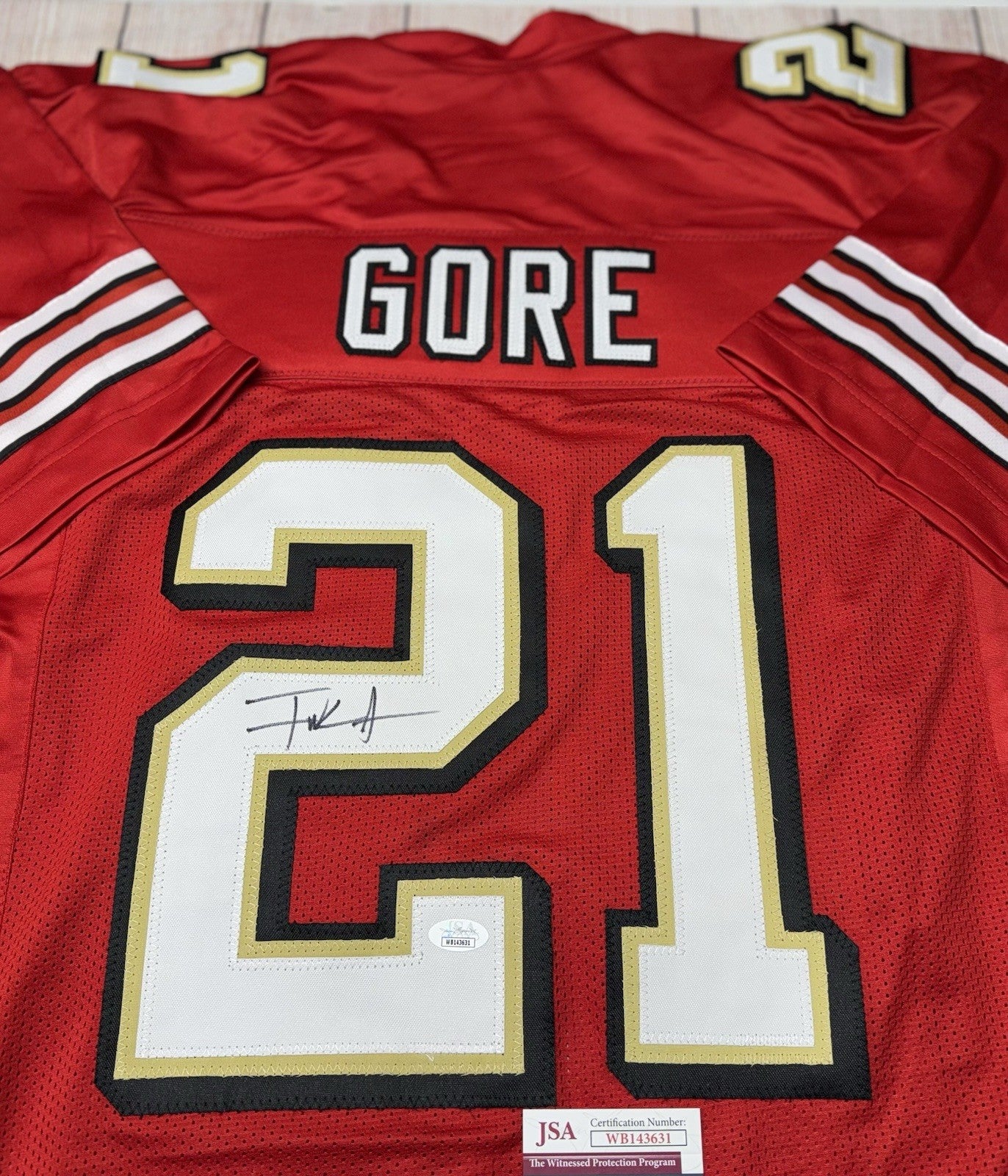 SAN FRANCISCO 49ERS FRANK GORE SIGNED TO RED CUSTOM JERSEY JSA COA!!!!