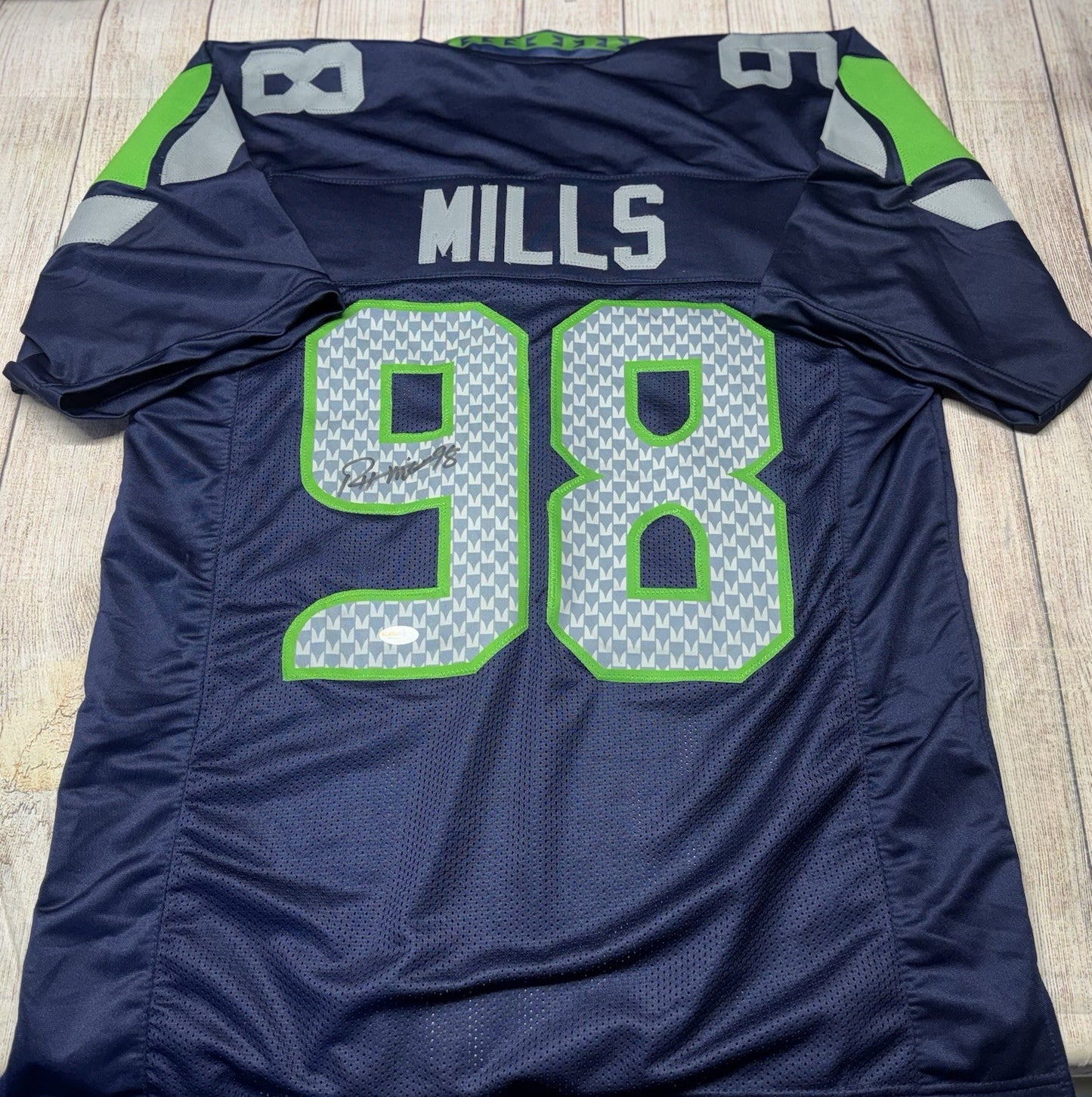 Rylie Mills autographed Seattle Seahawks blue custom jersey with JSA COA