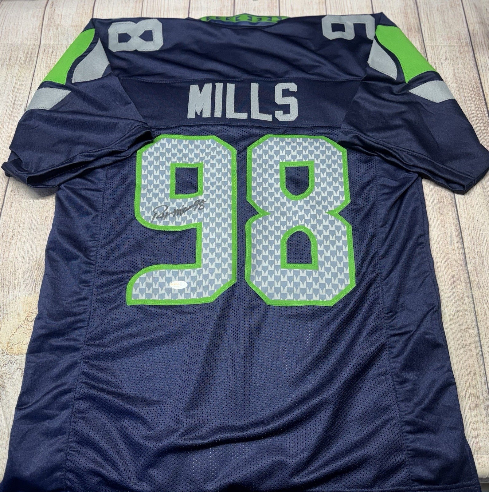 Rylie Mills autographed Seattle Seahawks blue custom jersey with JSA COA