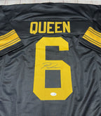 Patrick Queen signature detail on Pittsburgh Steelers Color Rush jersey