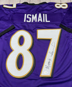 Qadry Ismail signature detail on Baltimore Ravens purple jersey