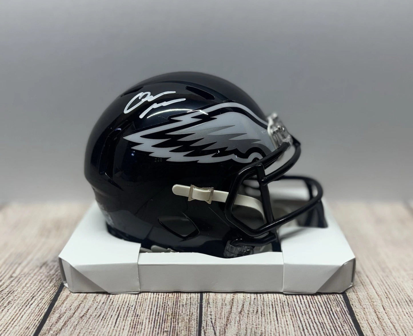 PHILADELPHIA EAGLES QUINYON MITCHELL SIGNED BLACK MINI HELMET JSA COA