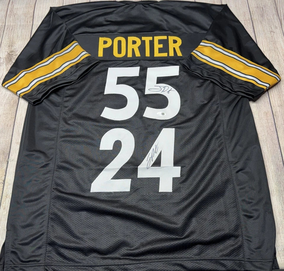PITTSBURGH STEELERS DUAL SIGNED JOEY PORTER SR & JR BLACK CUSTOM JERSEY JSA COA!