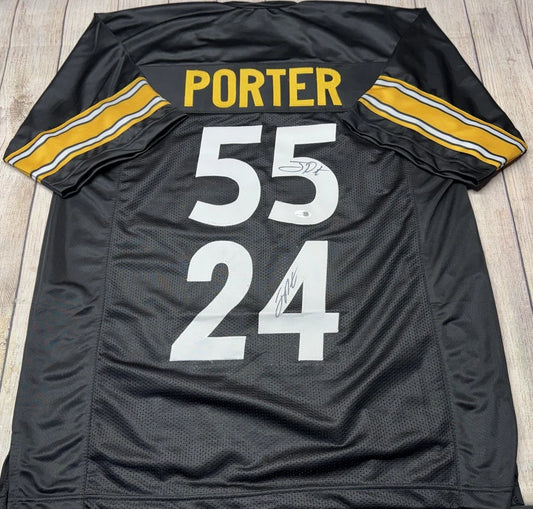 PITTSBURGH STEELERS DUAL SIGNED JOEY PORTER SR & JR BLACK CUSTOM JERSEY JSA COA!