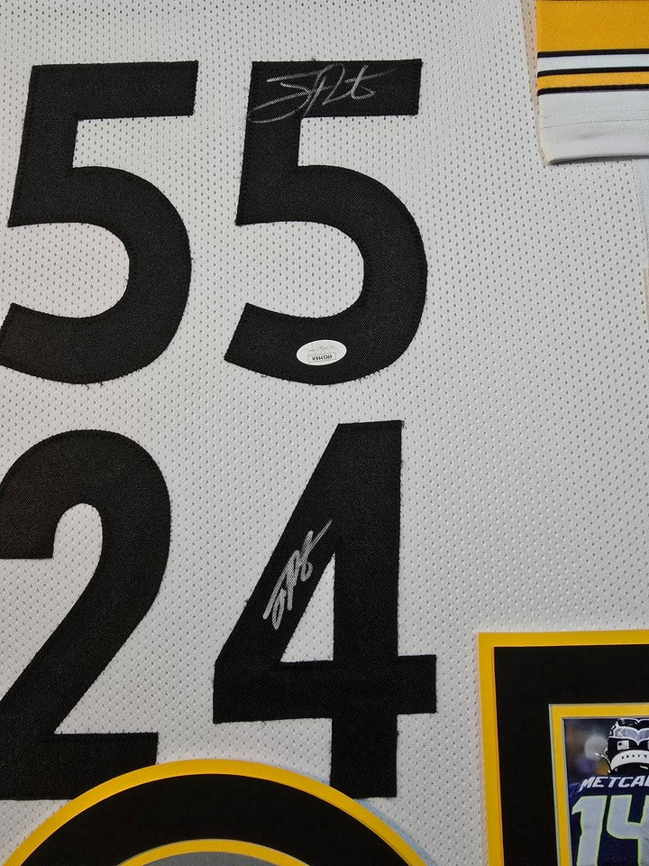 PITTSBURGH STEELERS FRAMED JOEY PORTER SR & JR DUAL SIGNED WHITE JERSEY JSA COA!