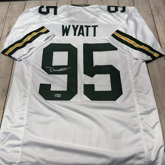 GREEN BAY PACKERS DEVONTE WYATT SIGNED WHITE CUSTOM JERSEY BECKETT COA!!!