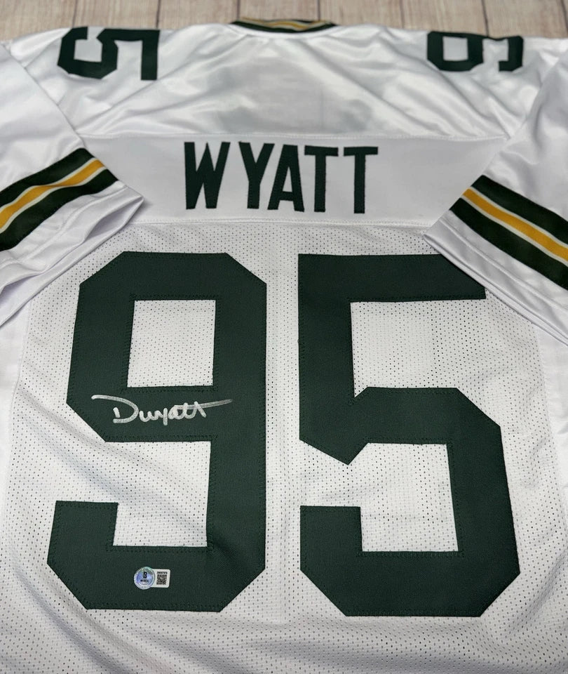GREEN BAY PACKERS DEVONTE WYATT SIGNED WHITE CUSTOM JERSEY BECKETT COA!!!