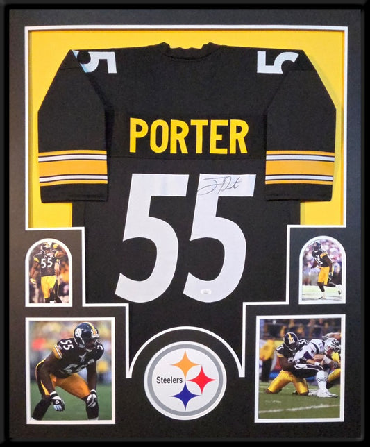 PITTSBURGH STEELERS FRAMED JOEY PORTER SR SIGNED BLACK CUSTOM JERSEY JSA