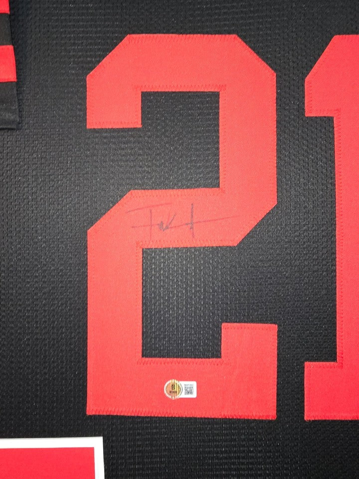 SAN FRANCISCO 49ERS FRAMED FRANK GORE SIGNED BLACK CUSTOM JERSEY BECKETT COA