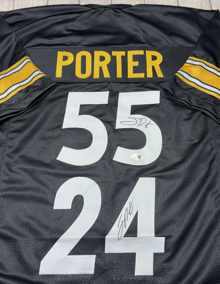 PITTSBURGH STEELERS DUAL SIGNED JOEY PORTER SR & JR BLACK CUSTOM JERSEY JSA COA!